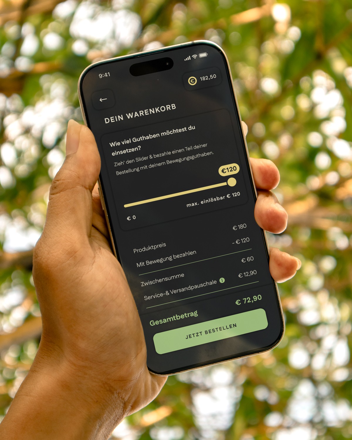 benmo app warenkorb. slider nutzen, um gewünschtes guthaben einzusetzen